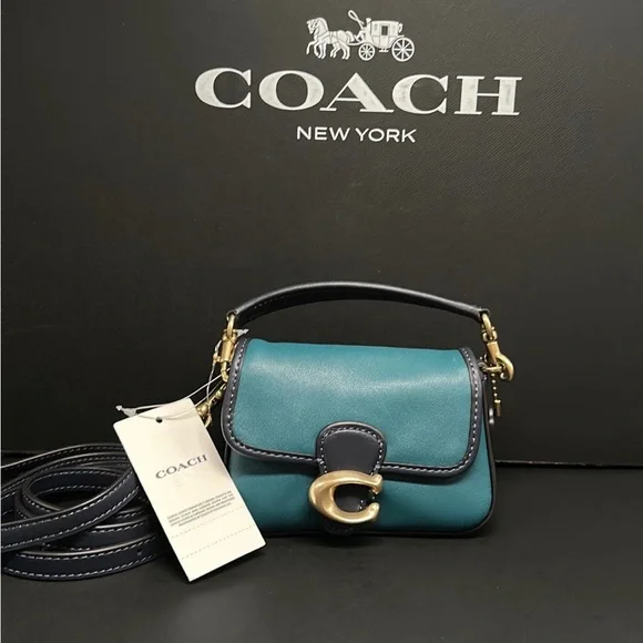 Coach Tabby 13 In Colorblock mini C Metal Purse Leather crossbody bag NWT Blue - Picture 8 of 10